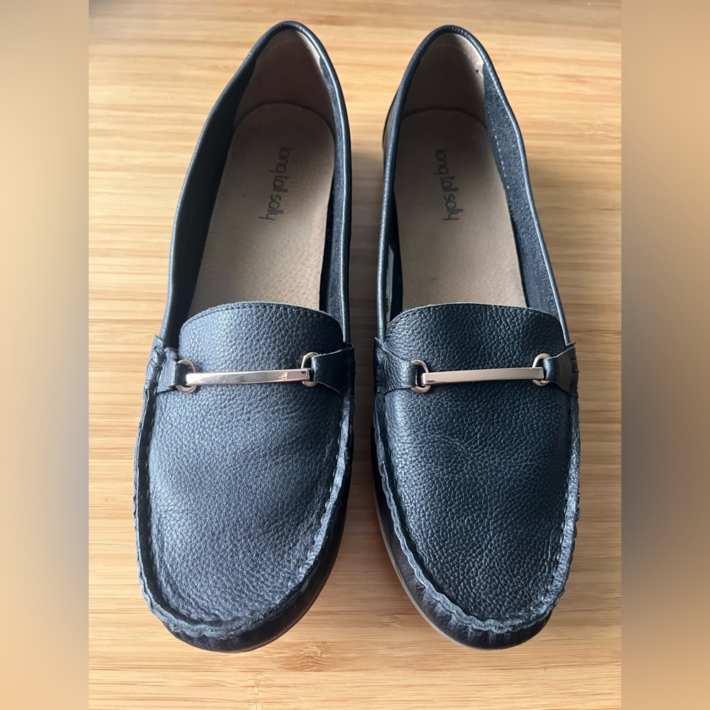 Black leather loafers